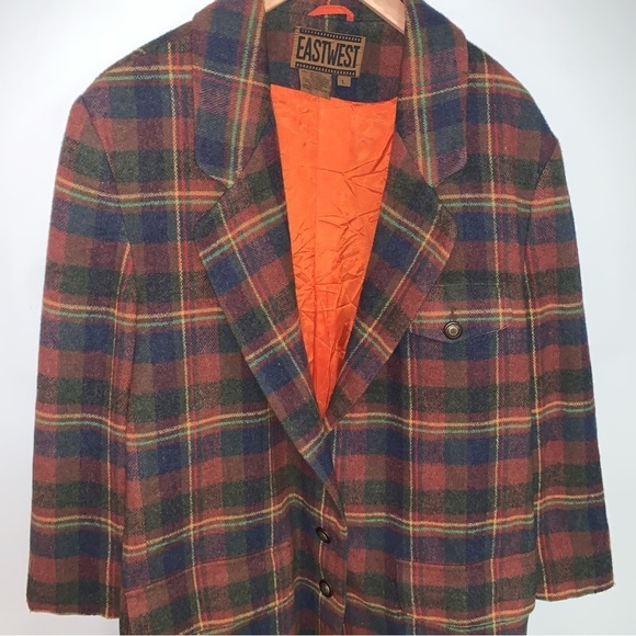 Vintage EastWest Blazer Jacket Women's Size Large Plaid Wool Multicolour Coat - Picture 3 of 8